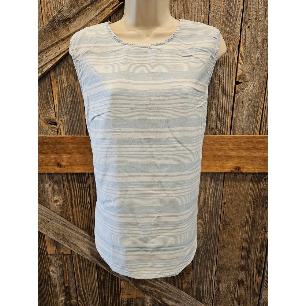 Sharagano Women's Tencel Stripe Button Side Tank Top lyocell XL summer blue ^